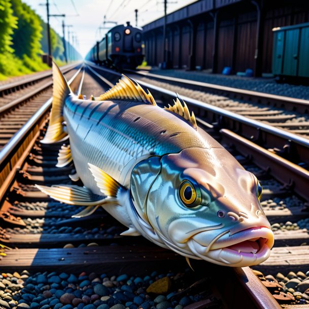 Image of a resting of a haddock on the railway tracks