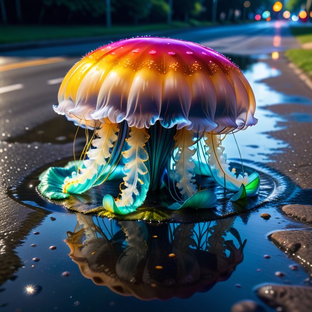 Pic of a jellyfish in a sweater in the puddle