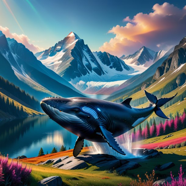 Image of a whale in a coat in the mountains