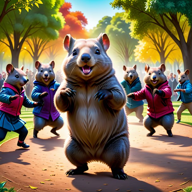 Image of a dancing of a wombat in the park