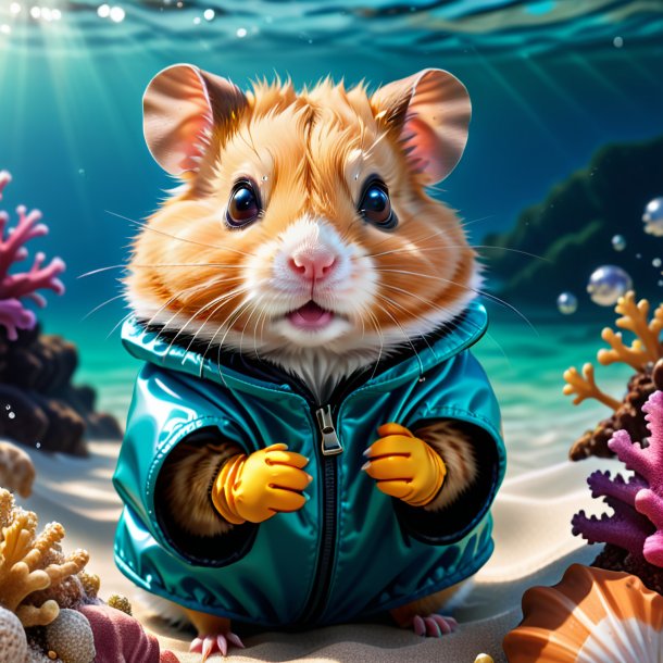 Drawing of a hamster in a gloves in the sea