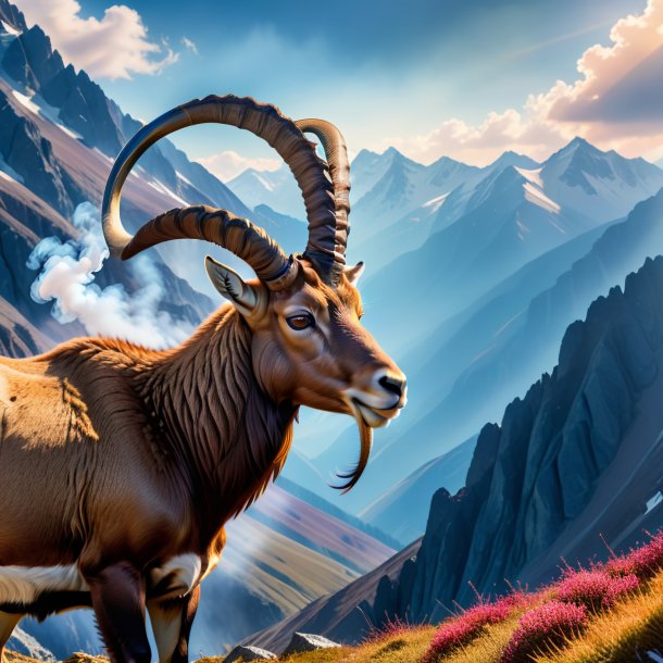 Image d'un ibex fumant dans les montagnes