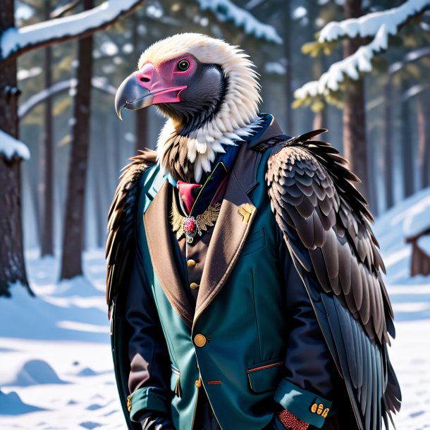 Photo of a vulture in a jacket in the snow