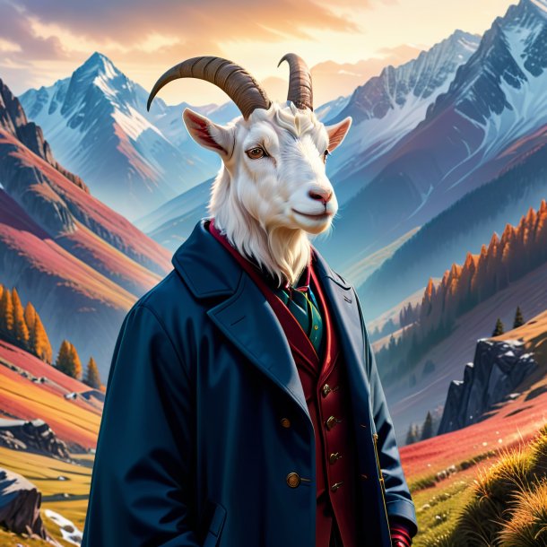 Illustration of a goat in a coat in the mountains