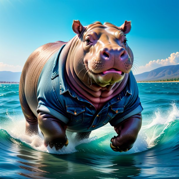 Pic of a hippopotamus in a jeans in the sea