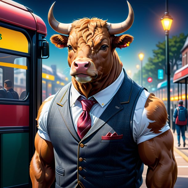 Illustration of a bull in a vest on the bus stop