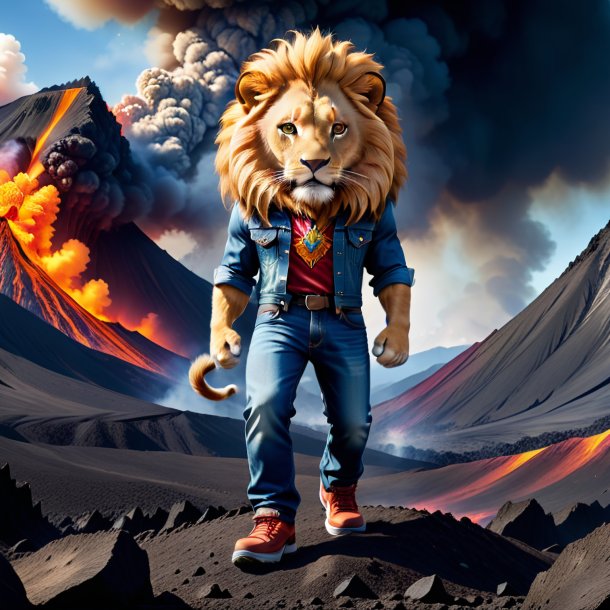 Photo of a lion in a jeans in the volcano