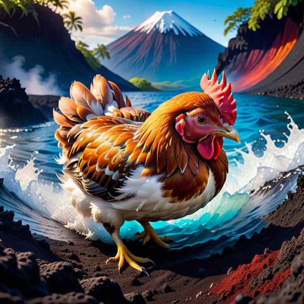 Picture of a swimming of a hen in the volcano