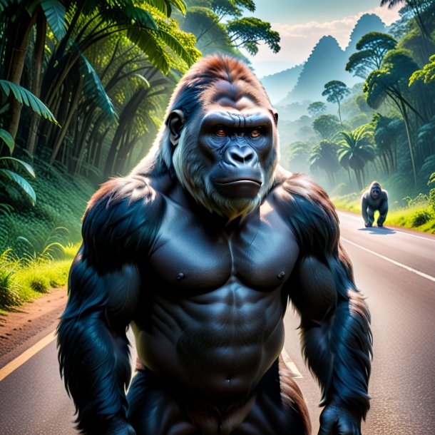 Pic of a waiting of a gorilla on the road