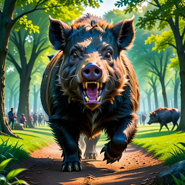 Image of a threatening of a boar in the park