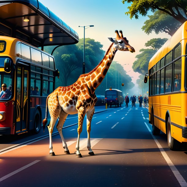 Imagem de uma dança de uma girafa no ponto de ônibus