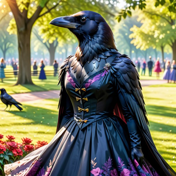 Image of a crow in a dress in the park