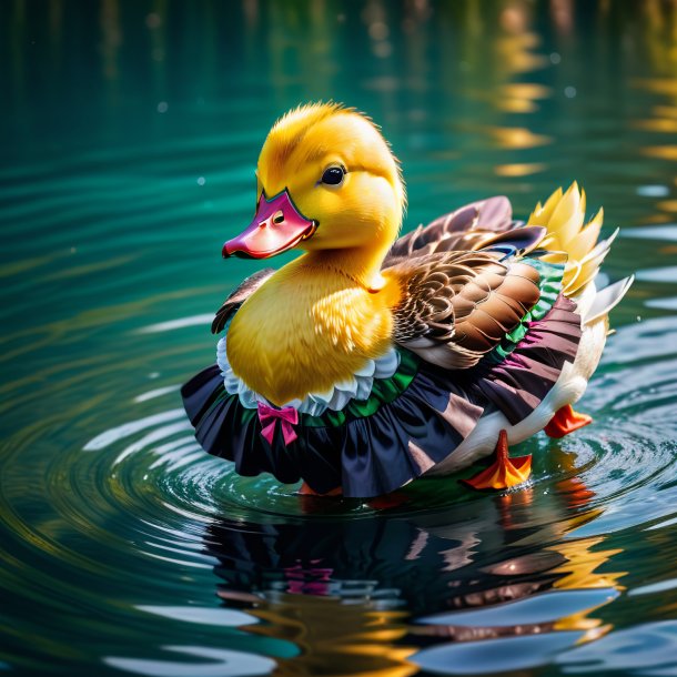 Picture of a duck in a skirt in the water