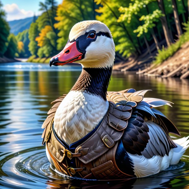 Drawing of a goose in a vest in the river