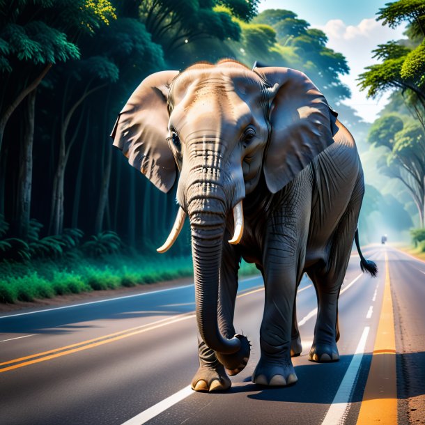 Picture of a swimming of a elephant on the road