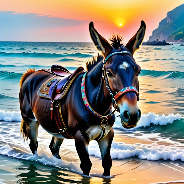 Pic d'une mule dans une ceinture dans la mer