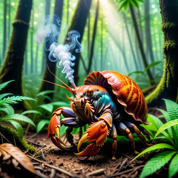 Picture of a smoking of a hermit crab in the forest