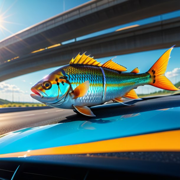 Imagem de um peixe em um cinto na estrada