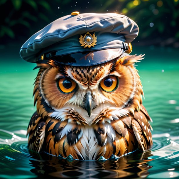 Picture of a owl in a cap in the water