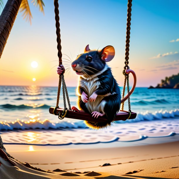 Pic of a swinging on a swing of a rat on the beach