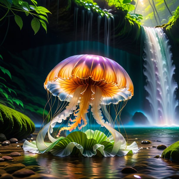 Image of a jellyfish in a skirt in the waterfall