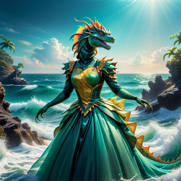 Photo of a basilisk in a dress in the sea