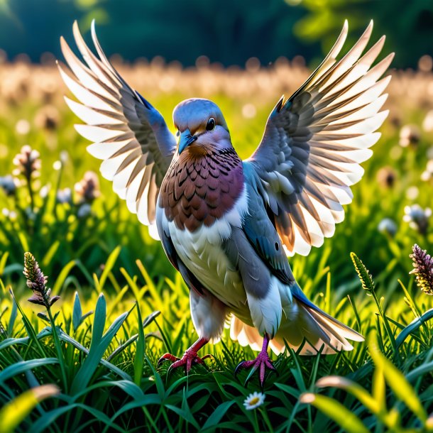 Imagem de uma ameaça de uma pomba no prado