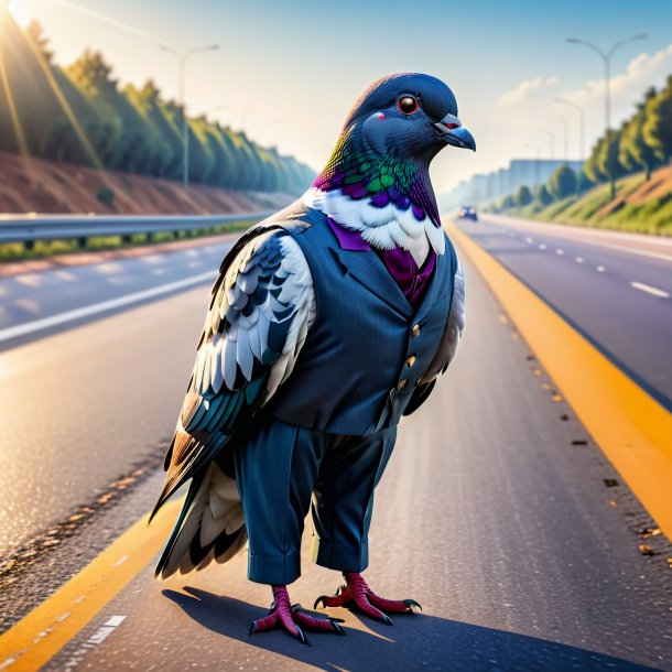 Photo d'un pigeon dans un pantalon sur l'autoroute