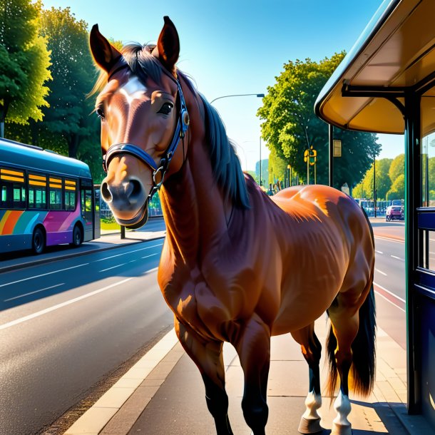 Foto de una sonrisa de un caballo en la parada de autobús