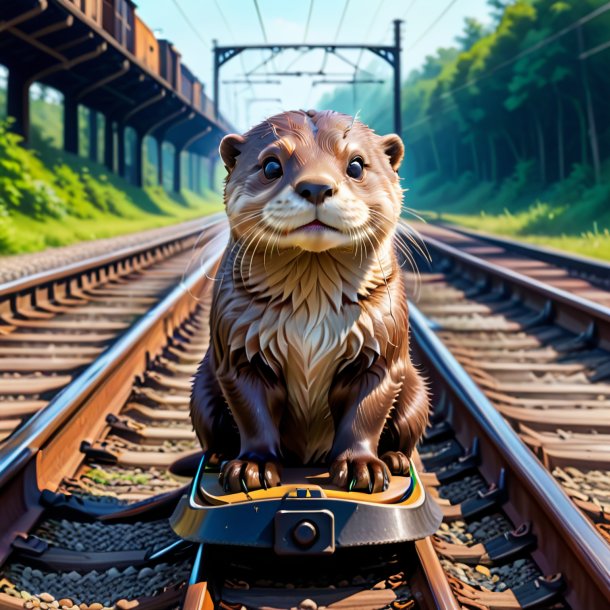 Drawing of a otter in a shoes on the railway tracks