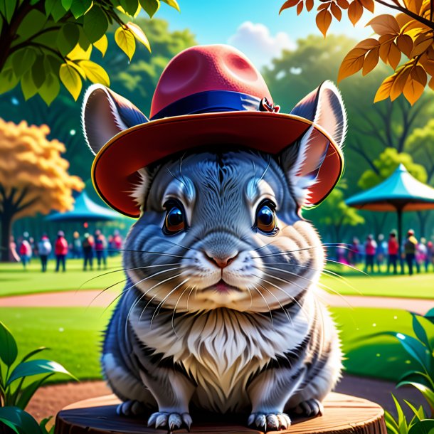 Illustration of a chinchillas in a hat in the park