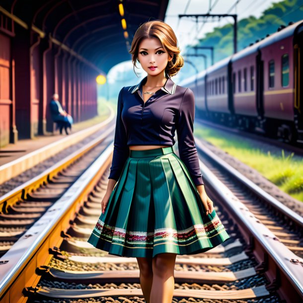 Image of a eel in a skirt on the railway tracks