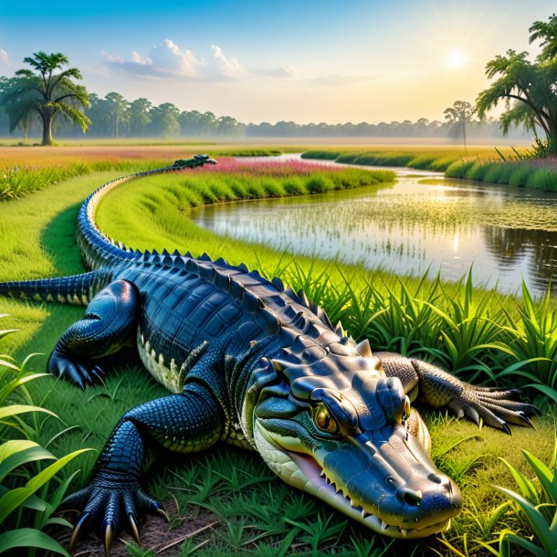 Pic of a resting of a alligator in the meadow