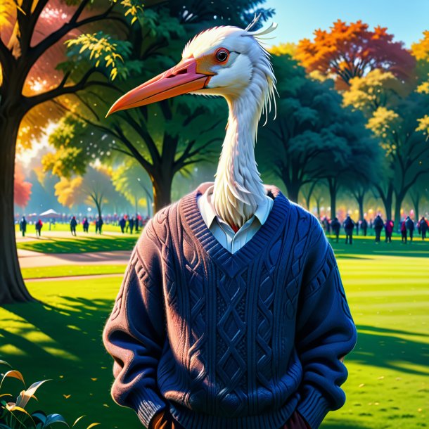 Drawing of a stork in a sweater in the park