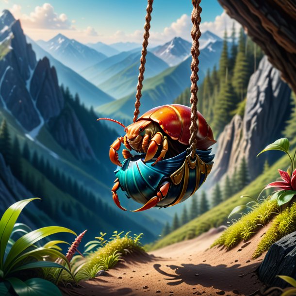 Picture of a swinging on a swing of a hermit crab in the mountains