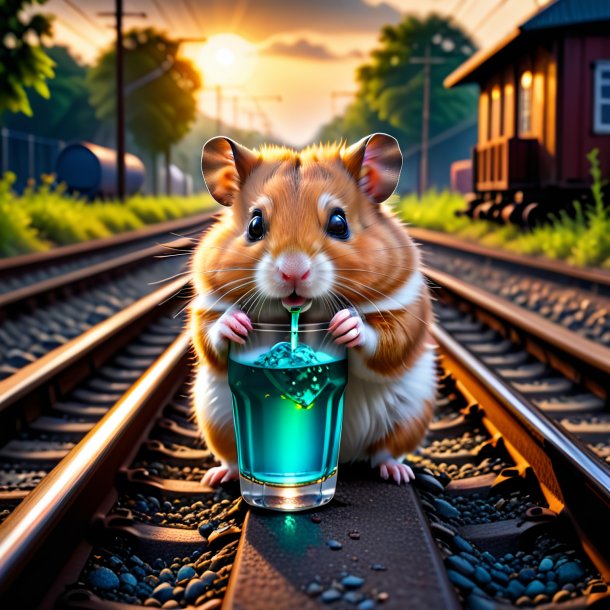 Foto de uma bebida de um hamster nos trilhos ferroviários