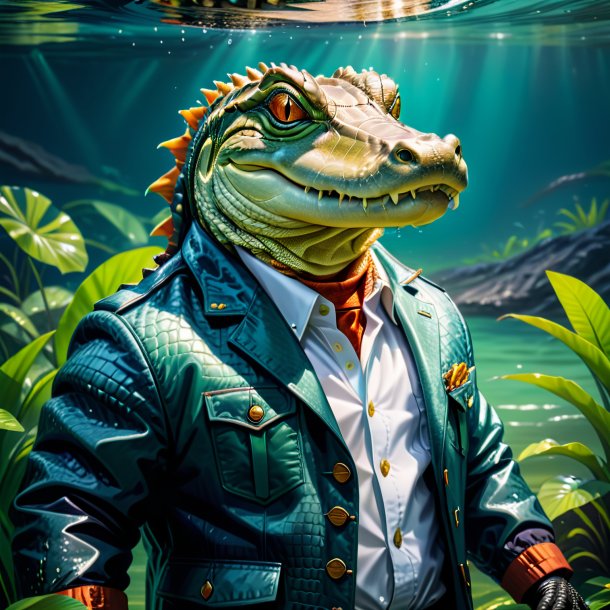 Drawing of a alligator in a jacket in the water