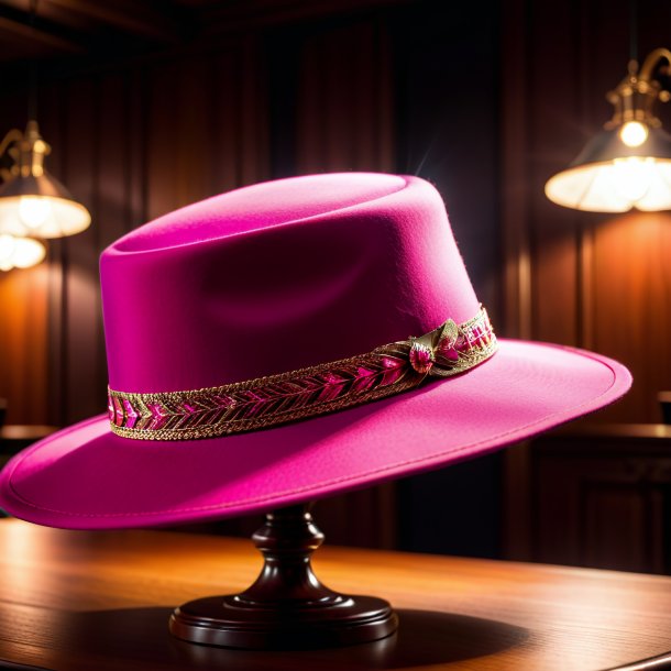 Photo of a hot pink hat from wood