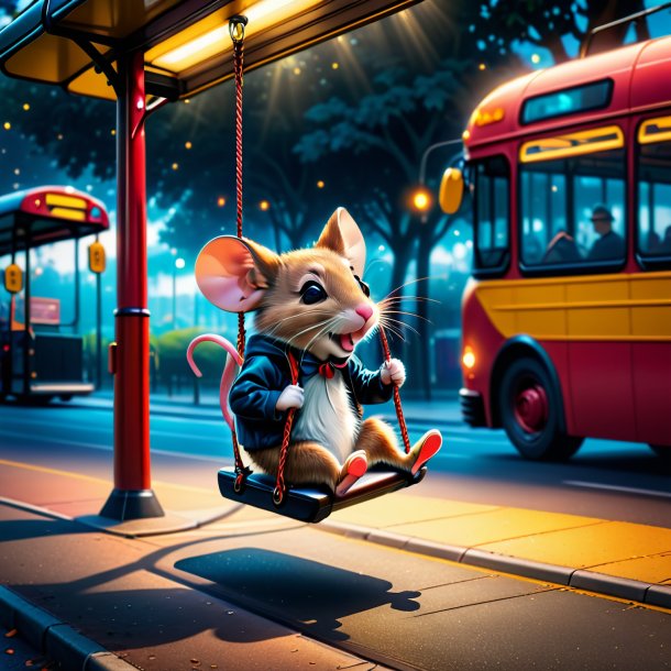 Picture of a swinging on a swing of a mouse on the bus stop