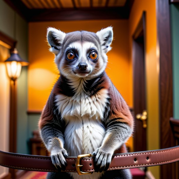 Photo d'un lémur dans une ceinture dans la maison