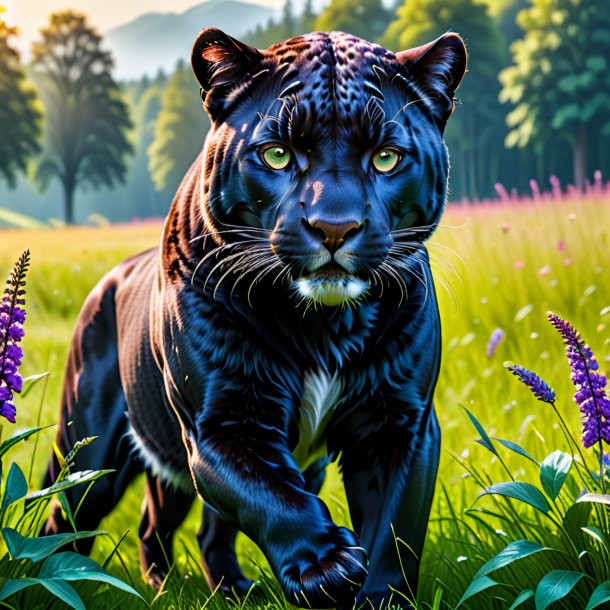 Pic of a panther in a gloves in the meadow