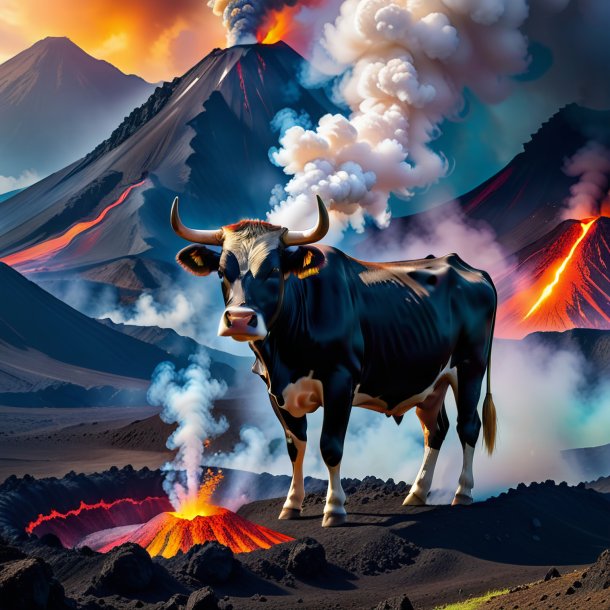 Picture of a smoking of a cow in the volcano