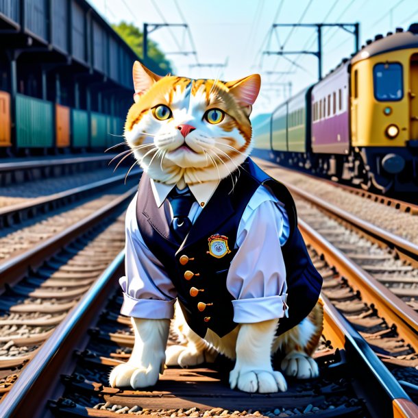 Picture of a haddock in a vest on the railway tracks