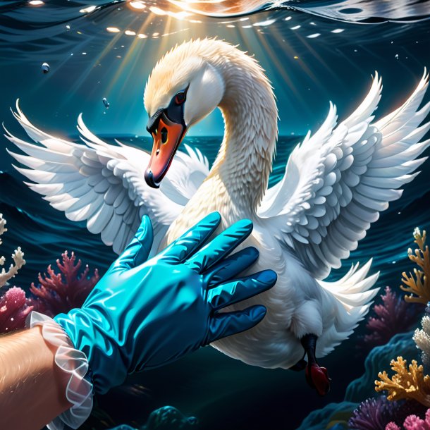 Drawing of a swan in a gloves in the sea