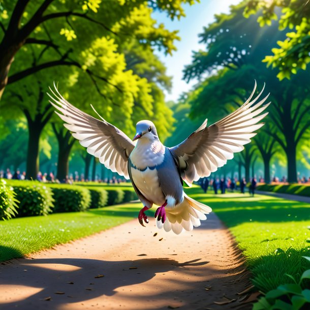 Image of a jumping of a dove in the park