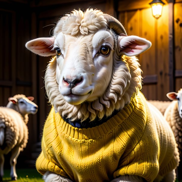 Pic of a sheep in a yellow sweater