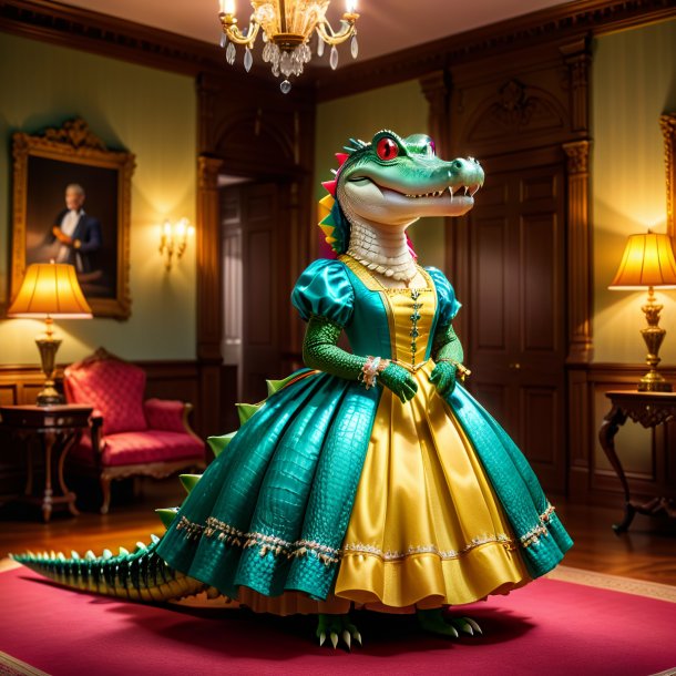 Pic d'un crocodile dans une robe dans la maison