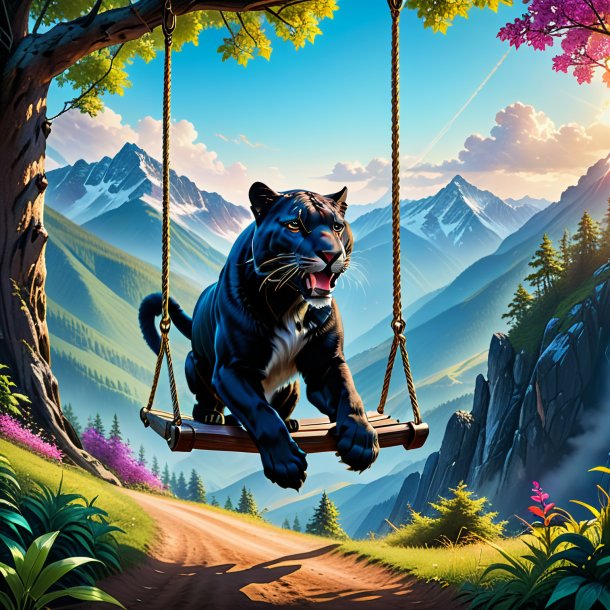 Pic of a swinging on a swing of a panther in the mountains