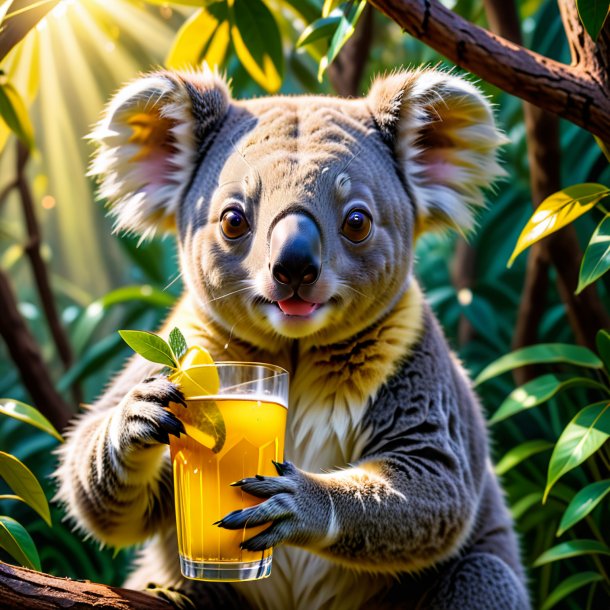 Image of a yellow drinking koala