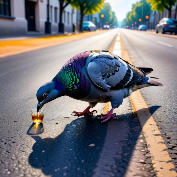 Pic of a drinking of a pigeon on the road